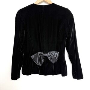 Vintage 80s Black Velvet Jacket Womens 10 Satin Bow Back Whimsigoth Formal Prep